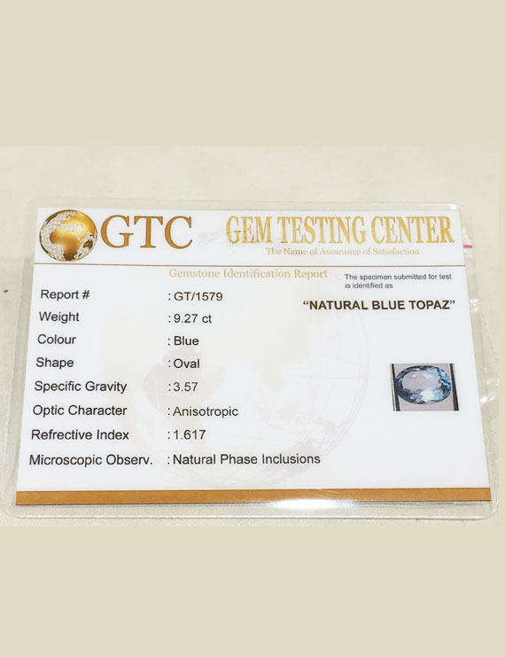 10.25 Ratti (9.27 ct) Natural Blue Topaz
